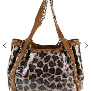 Stuart Weitzman Leopard Print Shoulder Bag with Tan Straps